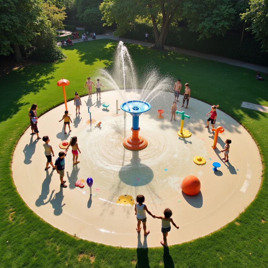 Aerial view of a splash pad park